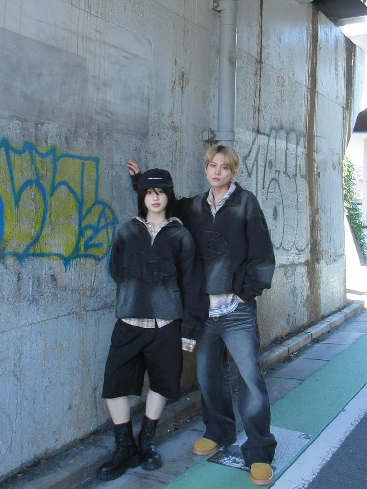 【10日以内お届け】 ブラックデニムハーフジップ L2015