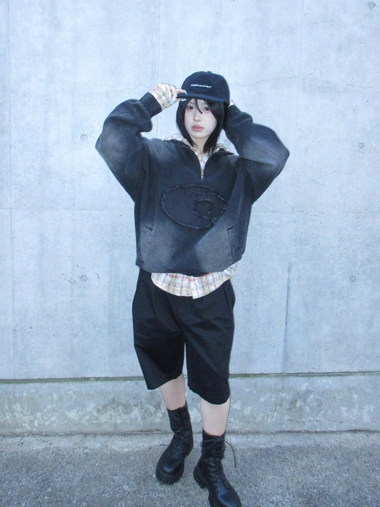 【10日以内お届け】 ブラックデニムハーフジップ L2015