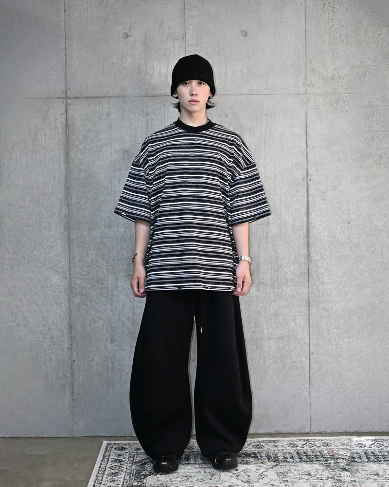 【10日以内お届け】ウォッシュドダメージボーダーT L2107