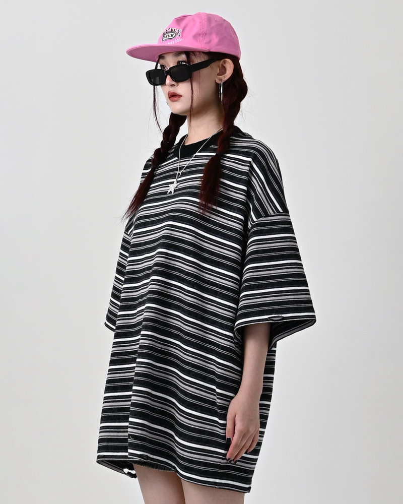 【10日以内お届け】ウォッシュドダメージボーダーT L2107