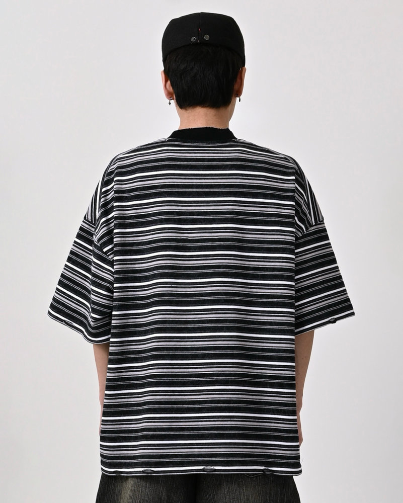 【10日以内お届け】ウォッシュドダメージボーダーT L2107