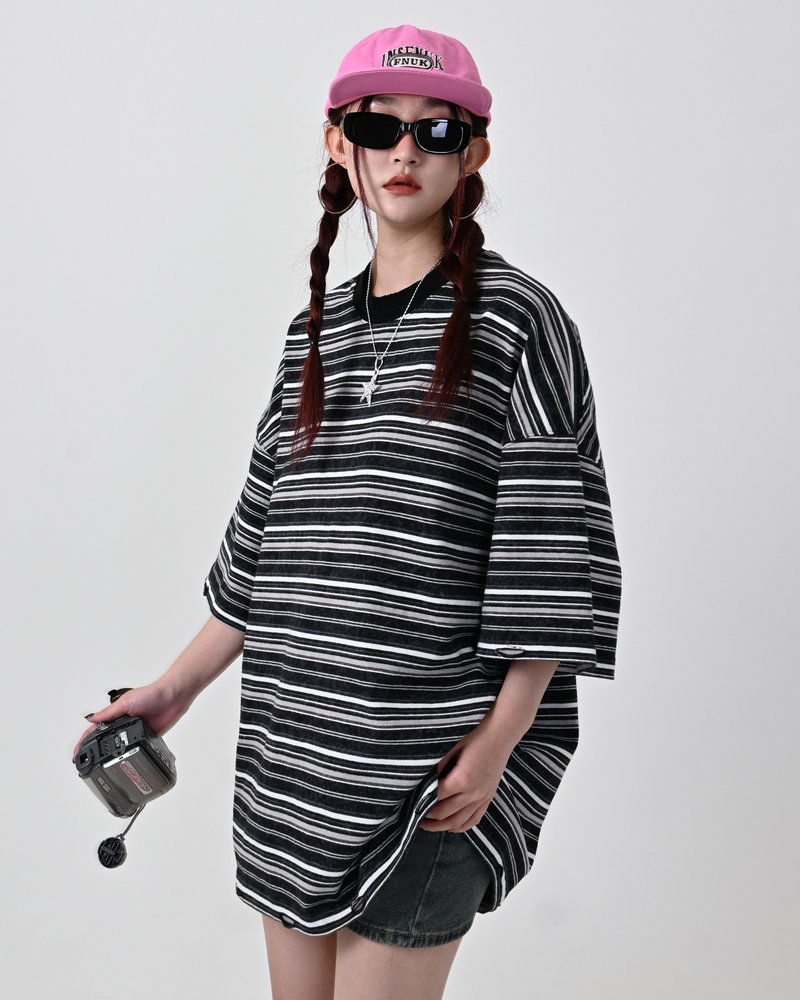 【10日以内お届け】ウォッシュドダメージボーダーT L2107