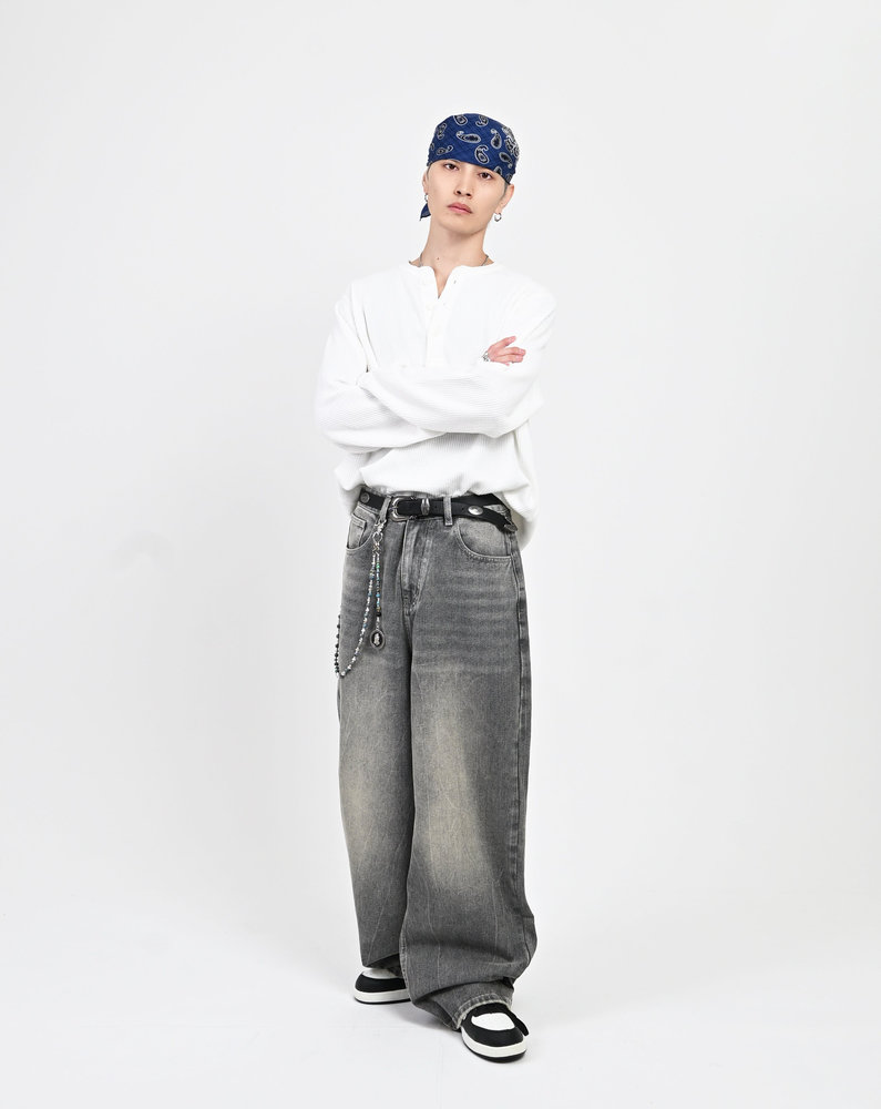 【10日以内お届け】ウォッシュドクラックバギーデニム L2085